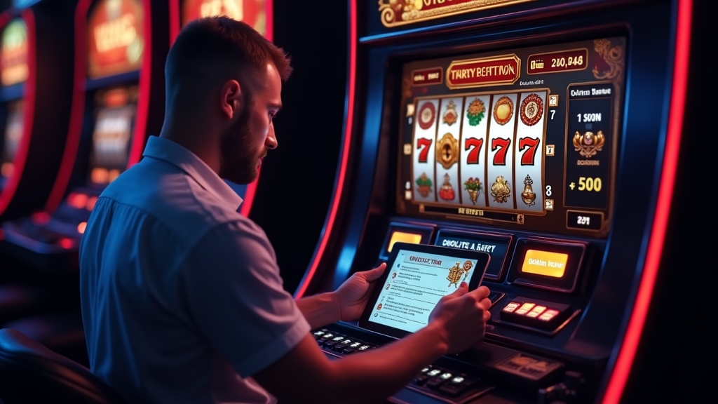 Player reviewing a free demo slot safely with virtual credits and a checklist
